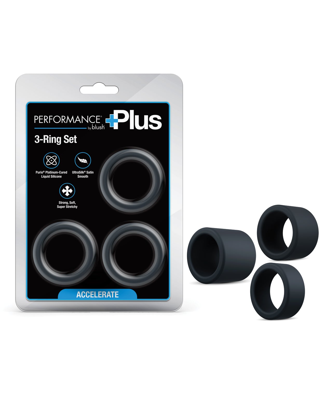 Performance Plus Accelerate-set met 3 cockringen, zwart, voor meer uithoudingsvermogen
