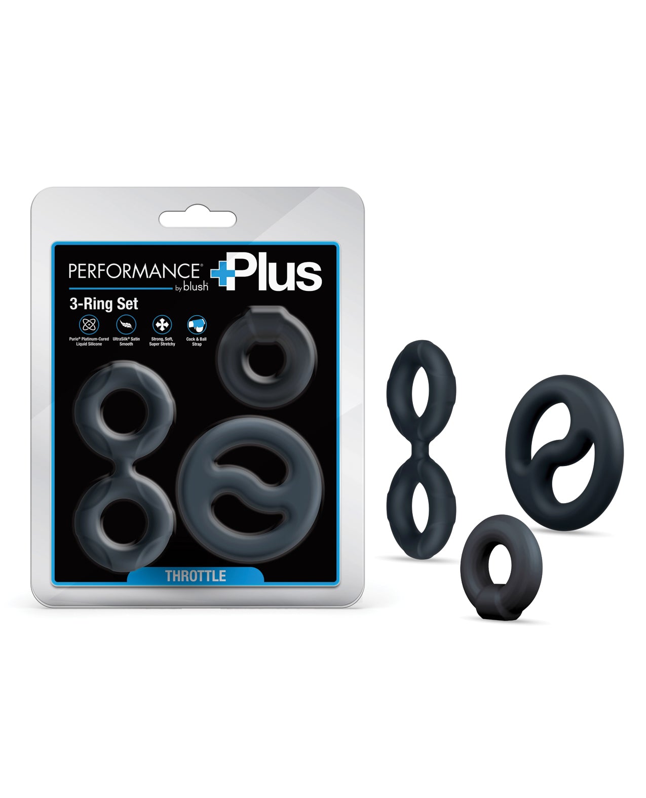 Performance Plus Doppel-Penisring-Set schwarz - glatter und strukturierter Ring für mehr Ausdauer