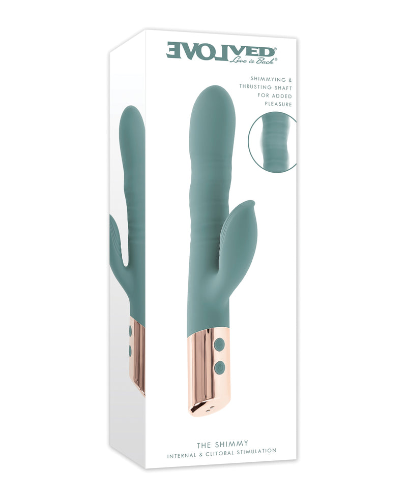 Cargue la imagen en el visor de la galería, Vibrador doble Evolved The Shimmy con eje de empuje y masajeador de clítoris, menta

