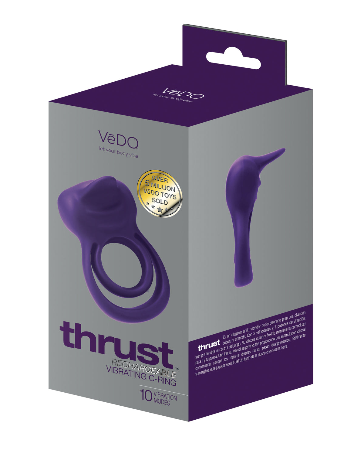 Vedo Thrust Rechargeable Silicone Dual C-Ring Vibrating Tongue Purple