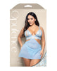 Carregar imagem no visualizador da Galeria, Conjunto 2 em 1 premium com bralette de renda metálica e detalhes de pérolas, azul-claro
