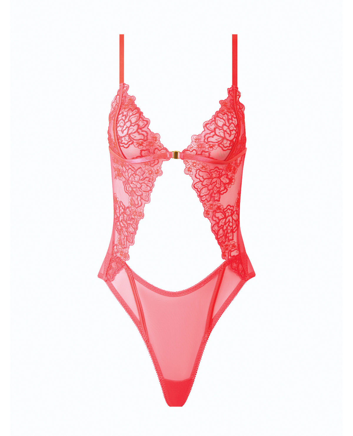 Teddy in pizzo con allacciatura al collo Eden Coral, inserti in rete Lurex e perizoma sgambato