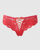 Charger l'image dans la visionneuse de la galerie, String tanga Bella à lacets croisés en dentelle avec détail bijou, corail, M
