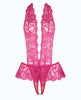 Carregar imagem no visualizador da Galeria, Lingerie body plus size Jocelyn de renda com alças no pescoço e abertura entrepernas, Raspberry
