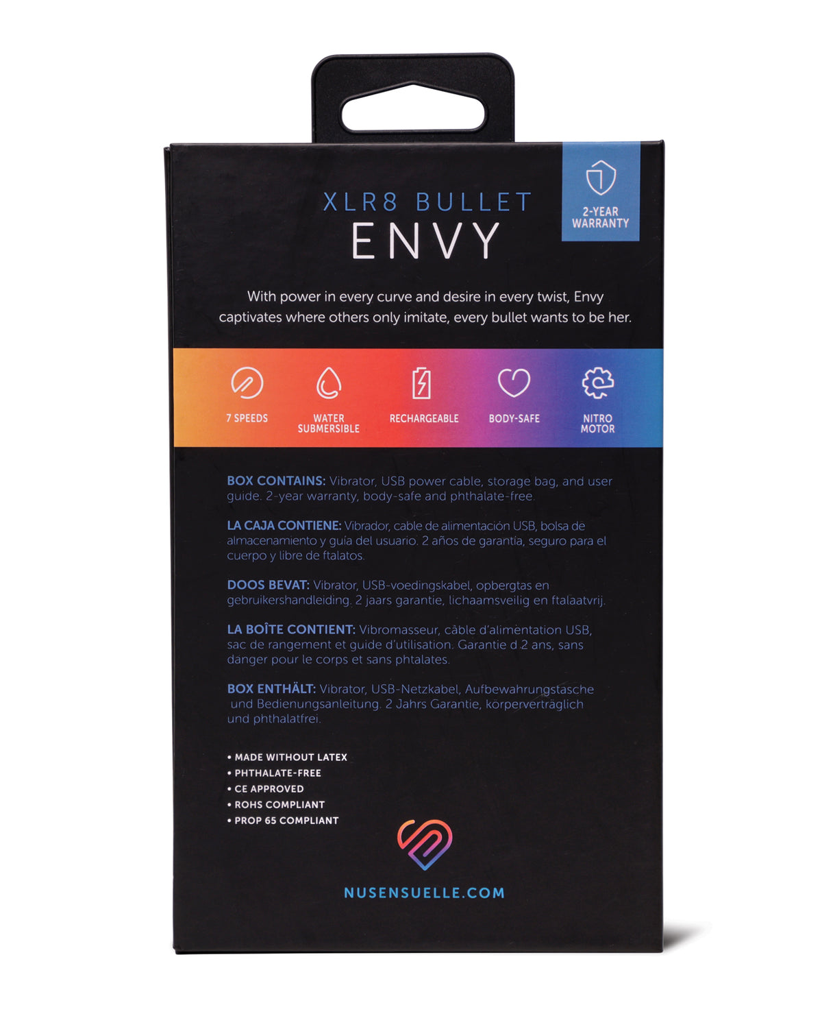 Vibrador de bala Nu Sensuelle Envy XLR8 con motor Nitro y 7 velocidades, color morado oscuro