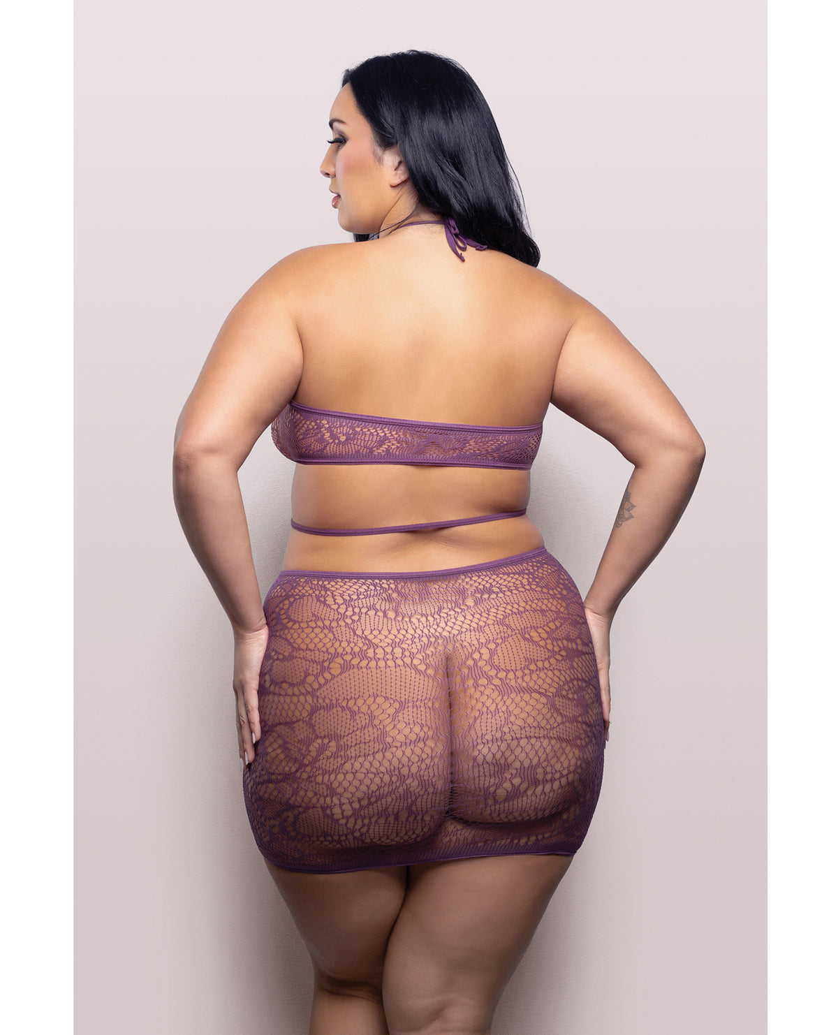Vixen Focus On Me paarse halterjurk van gebreid materiaal met uitsparingen en sleutelring
