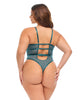 Load image into Gallery viewer, Plus Size Paisley Lace Mesh Thong Teddy with Bow and Underwire in Turquoise
