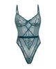 Load image into Gallery viewer, Plus Size Paisley Lace Mesh Thong Teddy with Bow and Underwire in Turquoise
