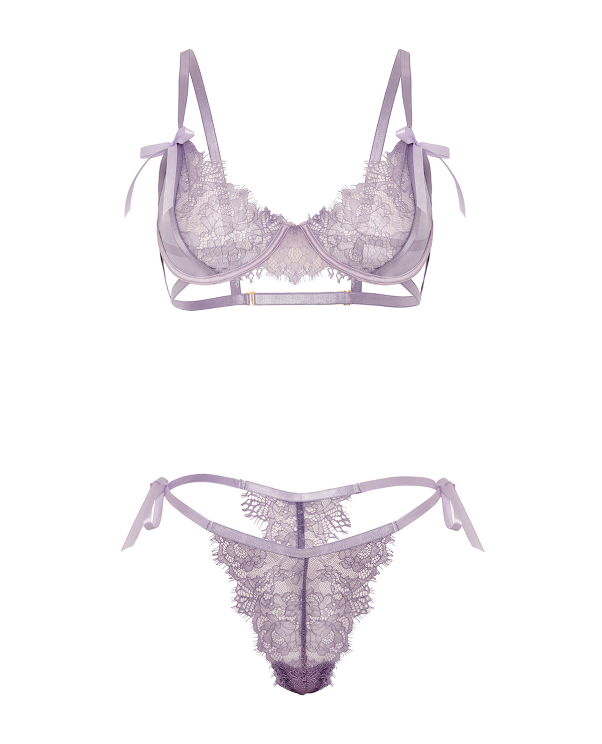 Conjunto de sujetador y bragas de encaje Dahliya con lazos, morado L XL