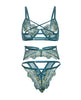 Încărcați imaginea în vizualizatorul Galerie, Set de sutien în 3 piese Daphne Blue, din dantelă cu bretele, cu armătură și bordură brodată
