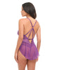 Afbeelding laden in Galerijviewer, Harmony V-plunge kanten mesh-babydoll met bijpassende string paars

