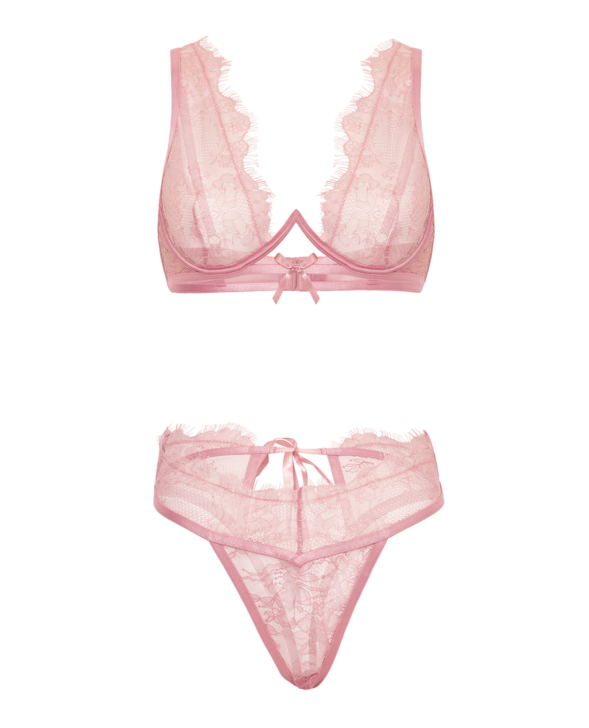 Beatriz Pink Lace Underwire Bra Set Open Back Two Piece Medium