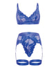 Cargue la imagen en el visor de la galería, Set de lencería de encaje Delphi con sujetador con aros y ligas incorporadas, azul cobalto, talla pequeña
