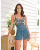 Charger l'image dans la visionneuse de la galerie, Babydoll Daphne bleu en dentelle et résille avec soutien-gorge à armatures brodé et maintien rehaussant
