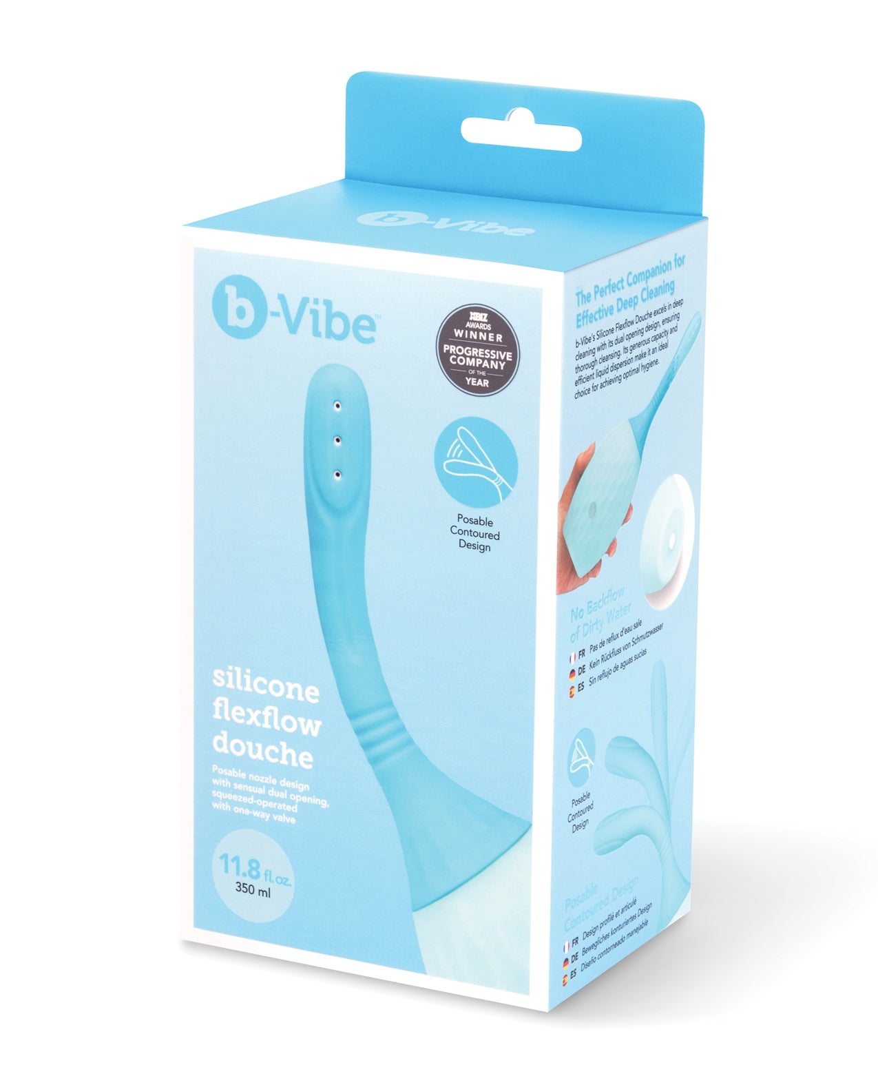 Douche intime en silicone Flexflow B-Vibe pour un nettoyage en profondeur, avec poignée texturée