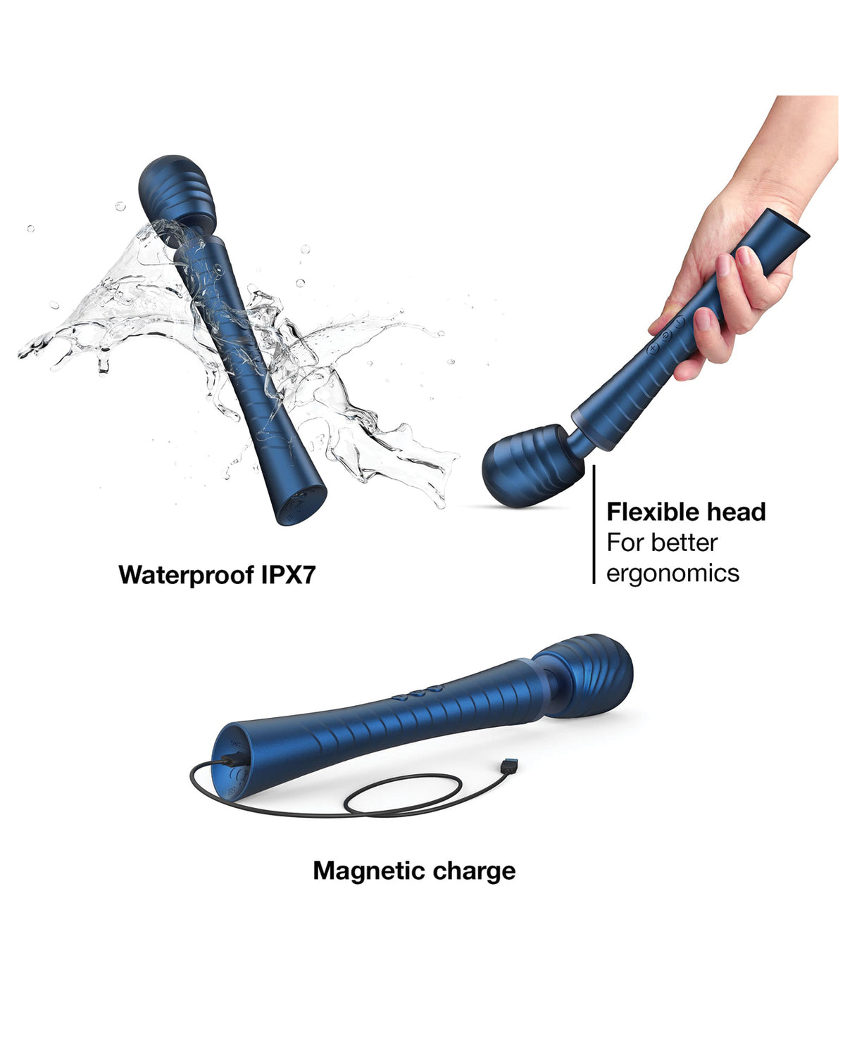 Masajeador vibratorio Man Wand Edgy Power Wand con cabezal ergonómico, azul Stellar Blue