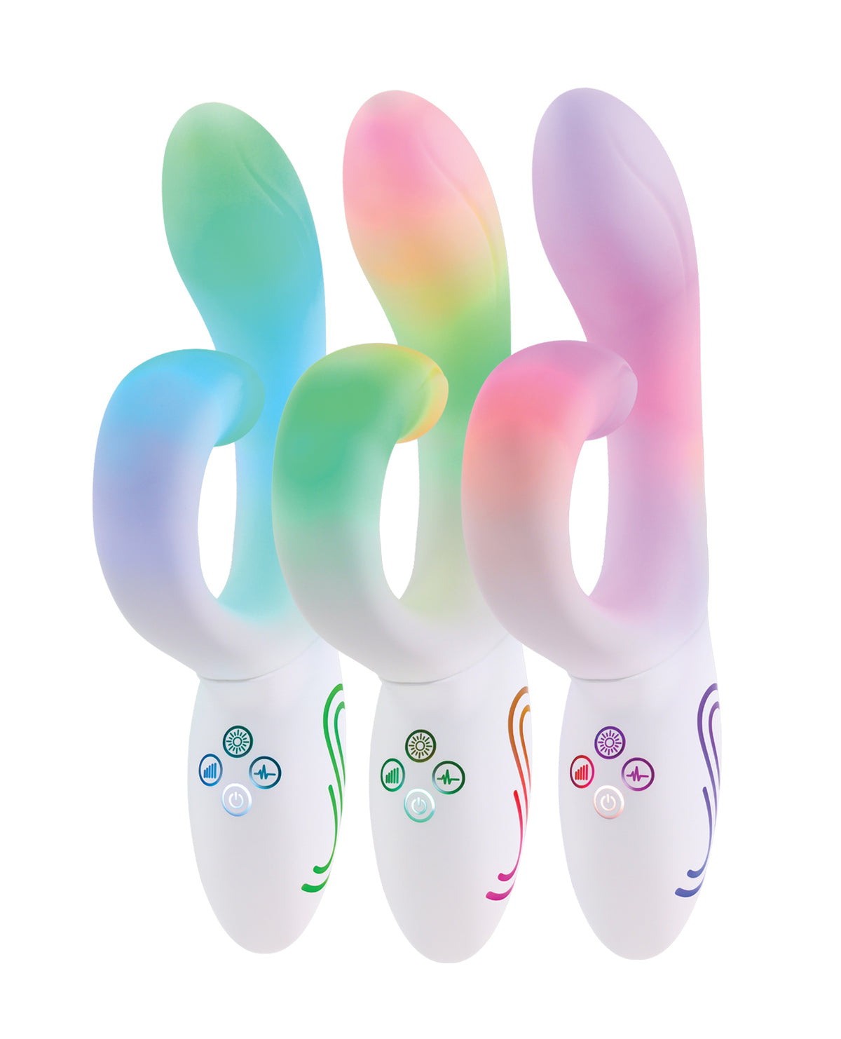 Vibrador de conejo blanco con iluminación LED y colores ajustables