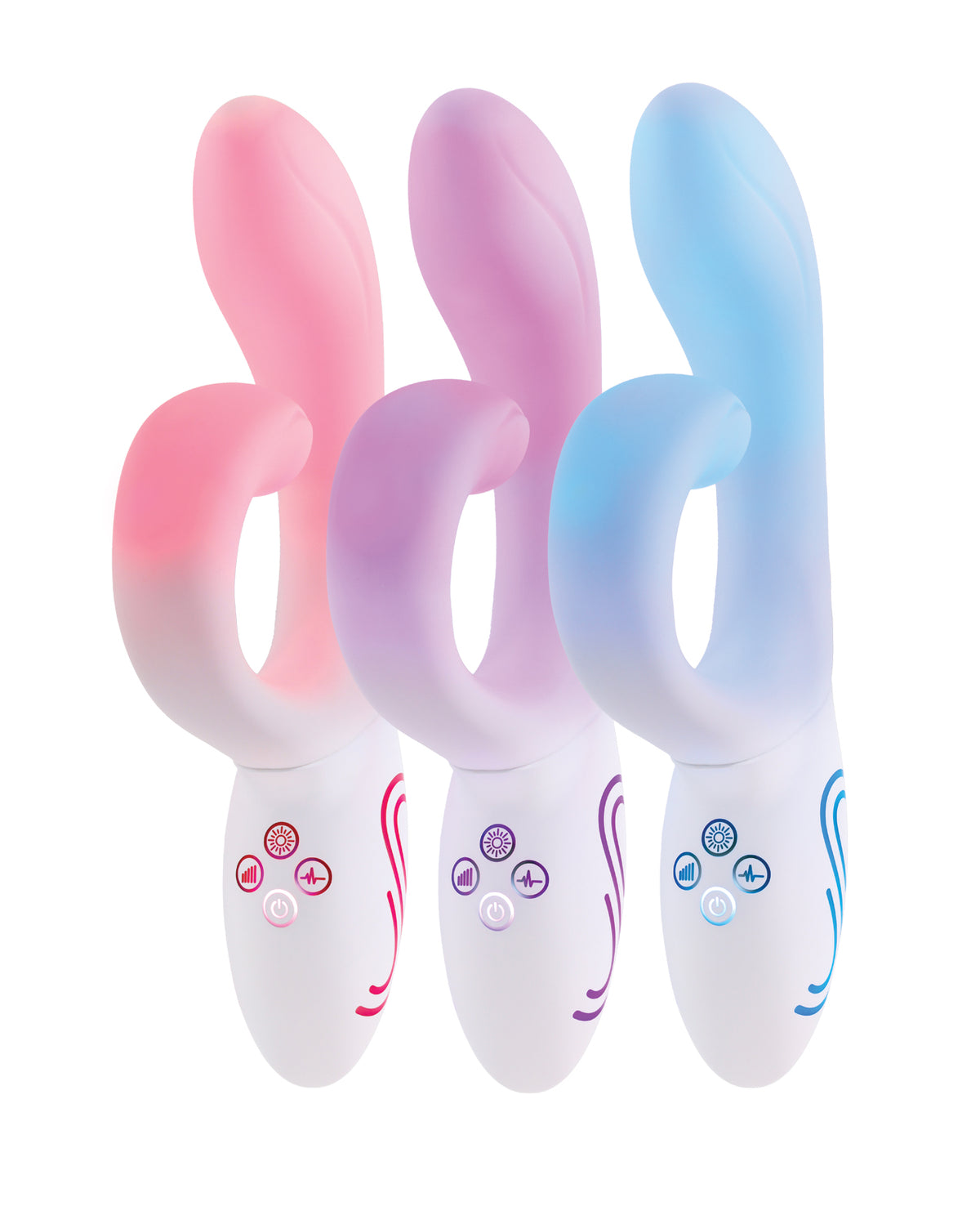 Vibrador de conejo blanco con iluminación LED y colores ajustables