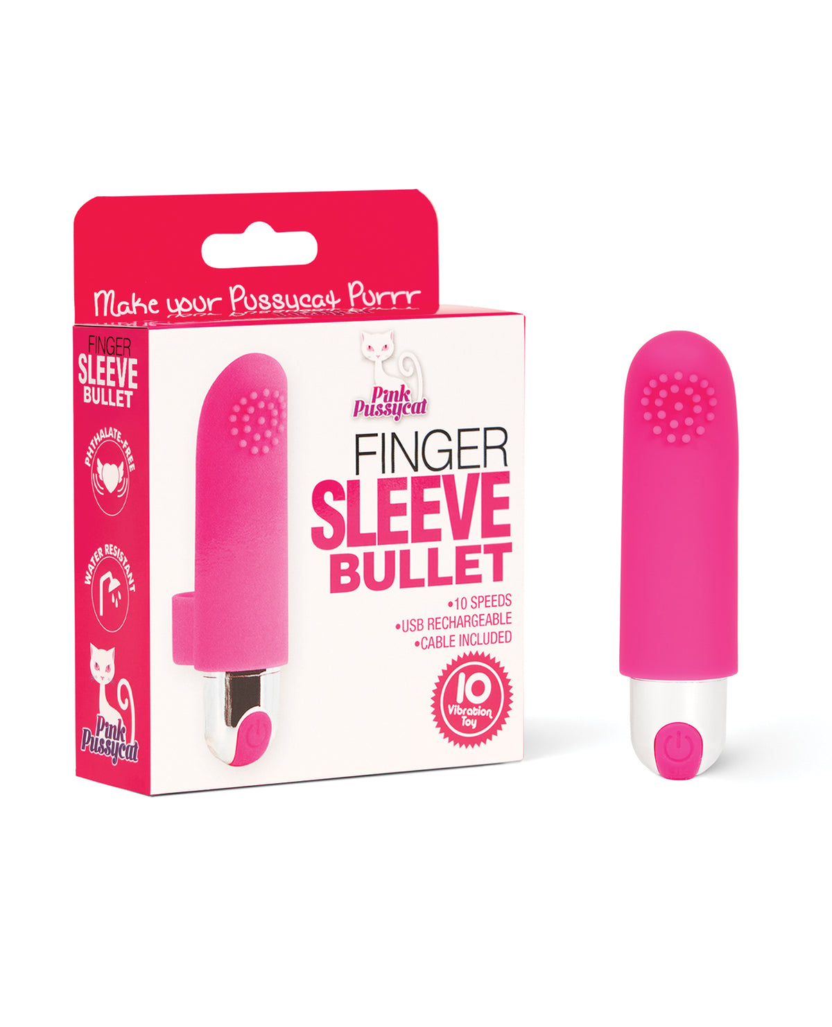 Pink Pussycat Finger Sleeve Bullet Compact Discreet Fingertip Vibrator