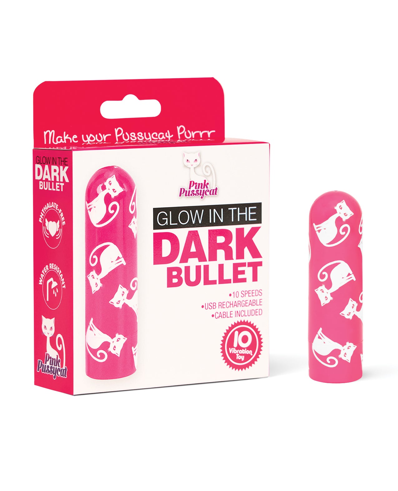 Mini-masseur vibrant Pink Pussycat phosphorescent