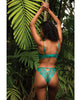 Cargue la imagen en el visor de la galería, Conjunto de sujetador y tanga de encaje metálico floral Electric Crush color verde azulado con aros
