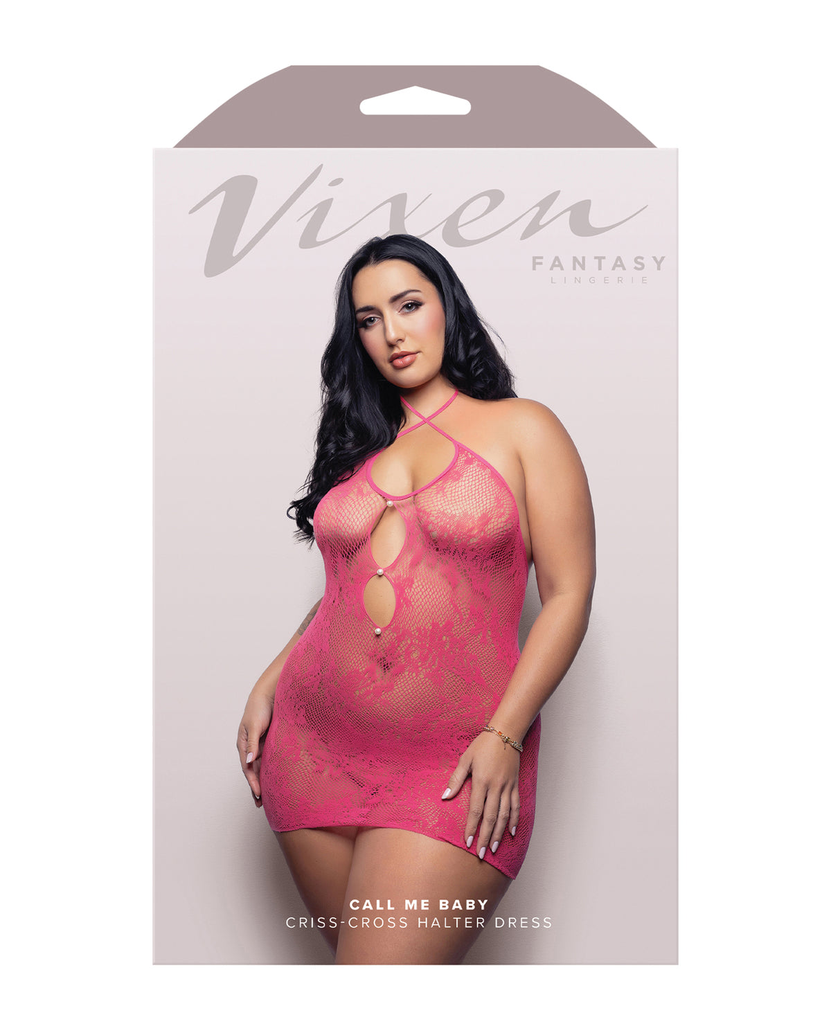 Vestido halter de punto de encaje rosa intenso Vixen con detalles de remaches de perlas