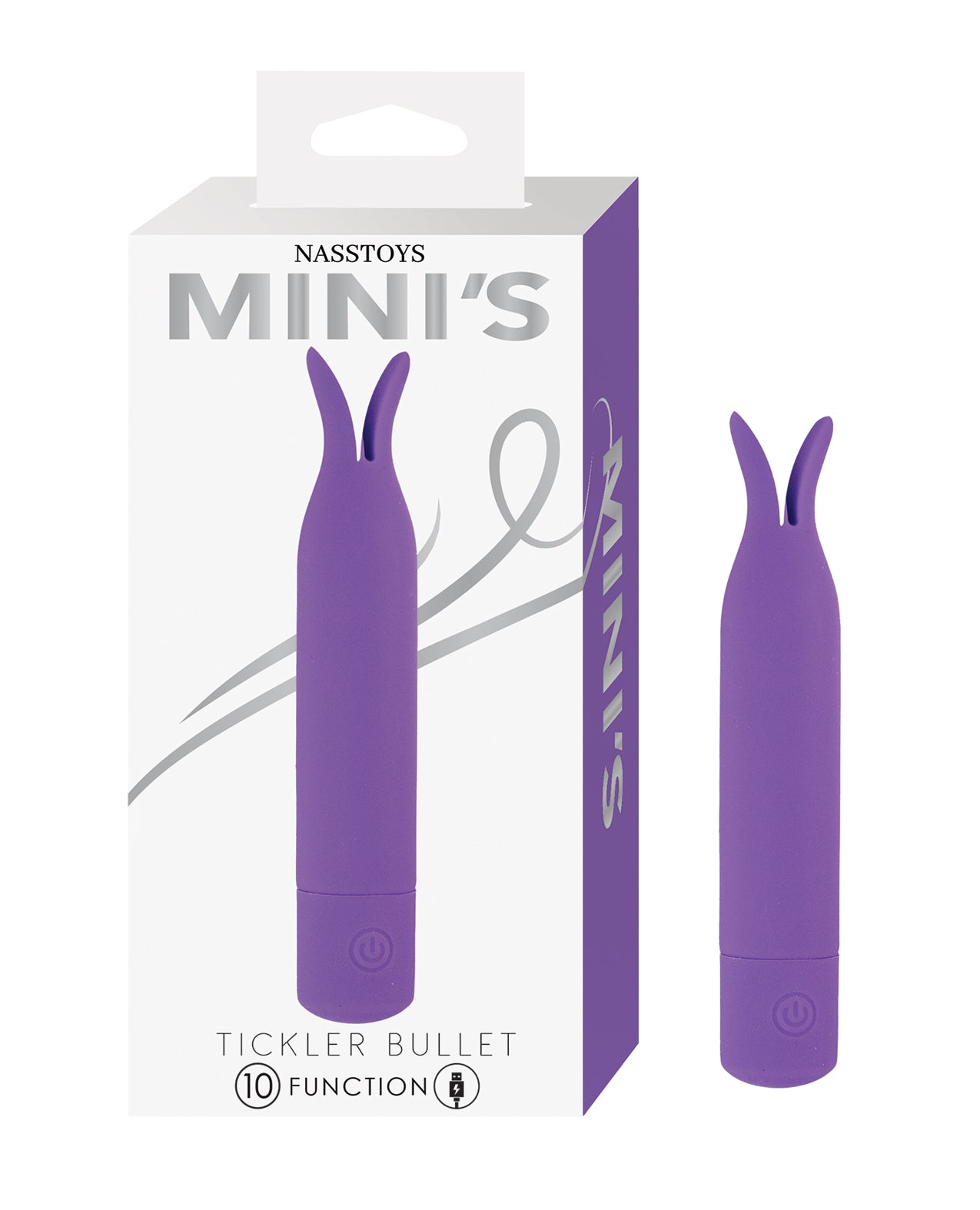 Nasstoys Minis Tickler vibrador bala con punta dividida, recubierto de silicona morada