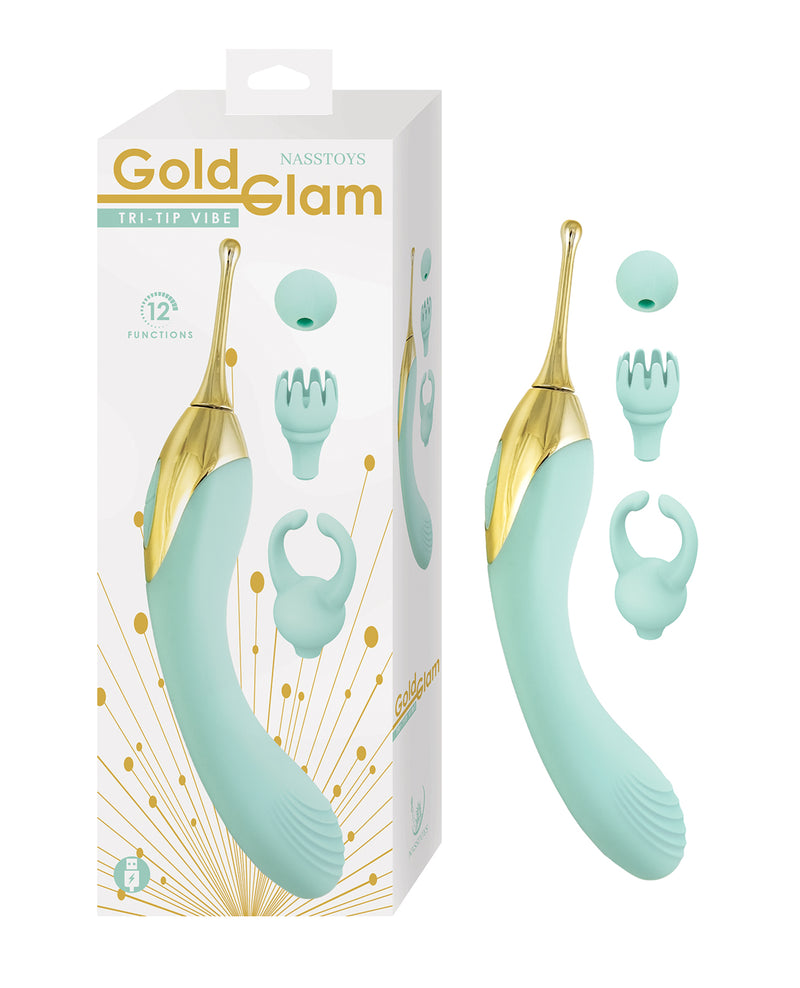Load image into Gallery viewer, Nasstoys Gold Glam Tri Tip Vibe Aqua Rechargeable 12 Power Modes
