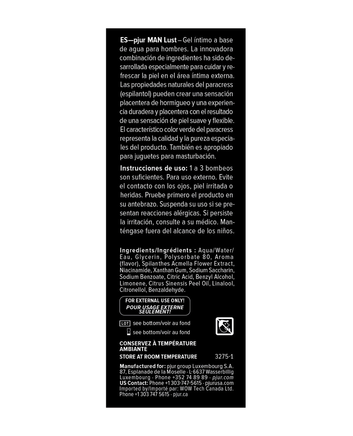 Gel intimo stimolante Pjur Man Lust per uomo, flacone da 15ml