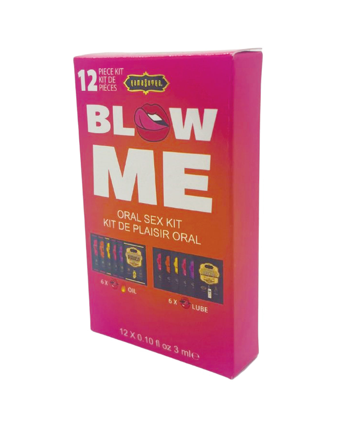 Kama Sutra Blow Me sæt med smagsvarianter og varmende produkter i rejsestørrelse