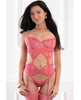 Carica l'immagine nel visualizzatore Galleria, Set di lingerie Tea Rose con top trasparente in pizzo e mesh con ferretto, reggicalze, perizoma e calze
