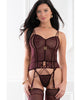 Load image into Gallery viewer, Burgundy Exotic Zebra Lace Corset Garter Thong Stockings 3 Piece Set One Size
