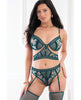 Load image into Gallery viewer, Green Embroidered Lingerie Set Cropped Top Garter Panty Stockings
