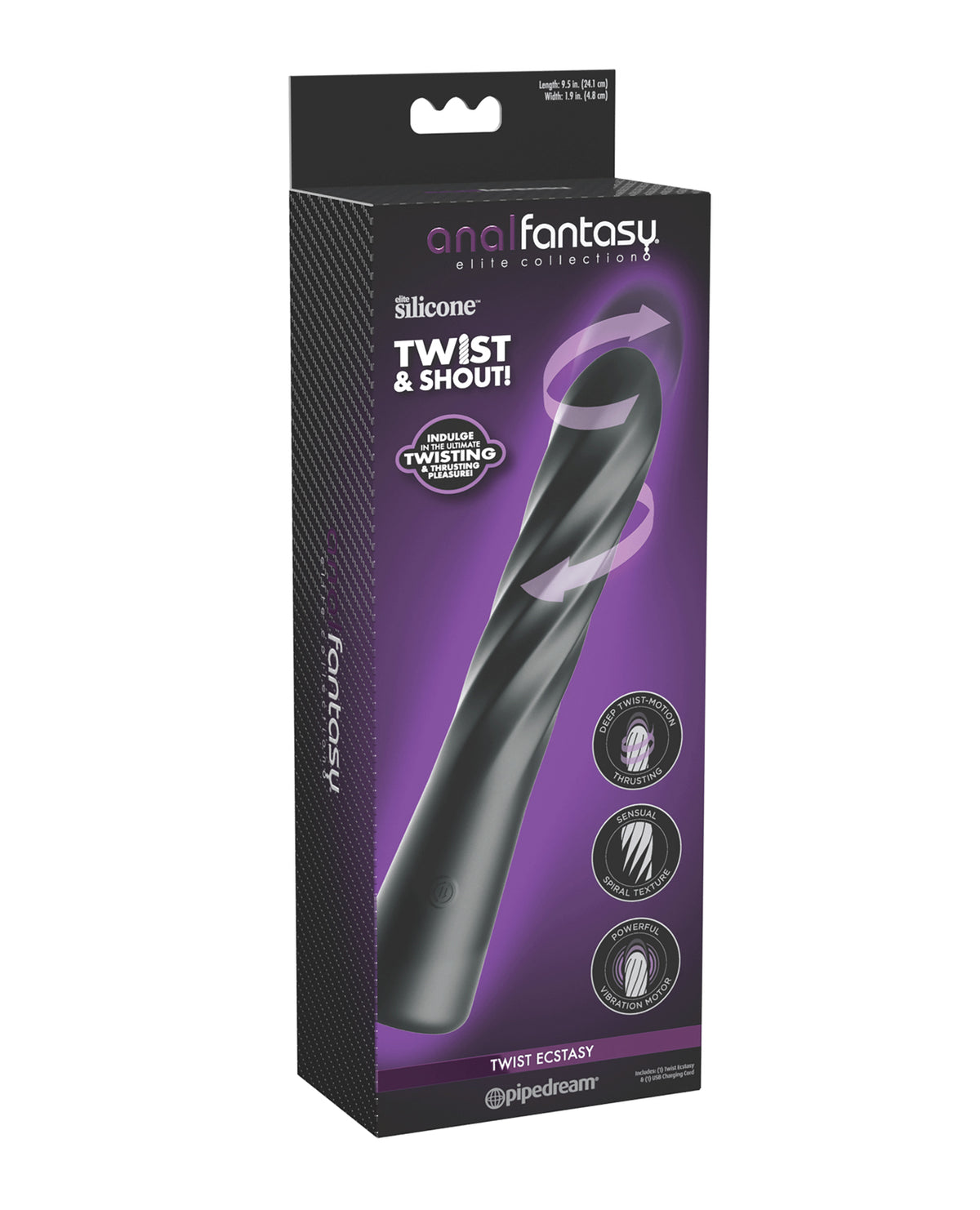 Propulsor Anal Fantasy Elite Twist Ecstasy negro con diseño espiral