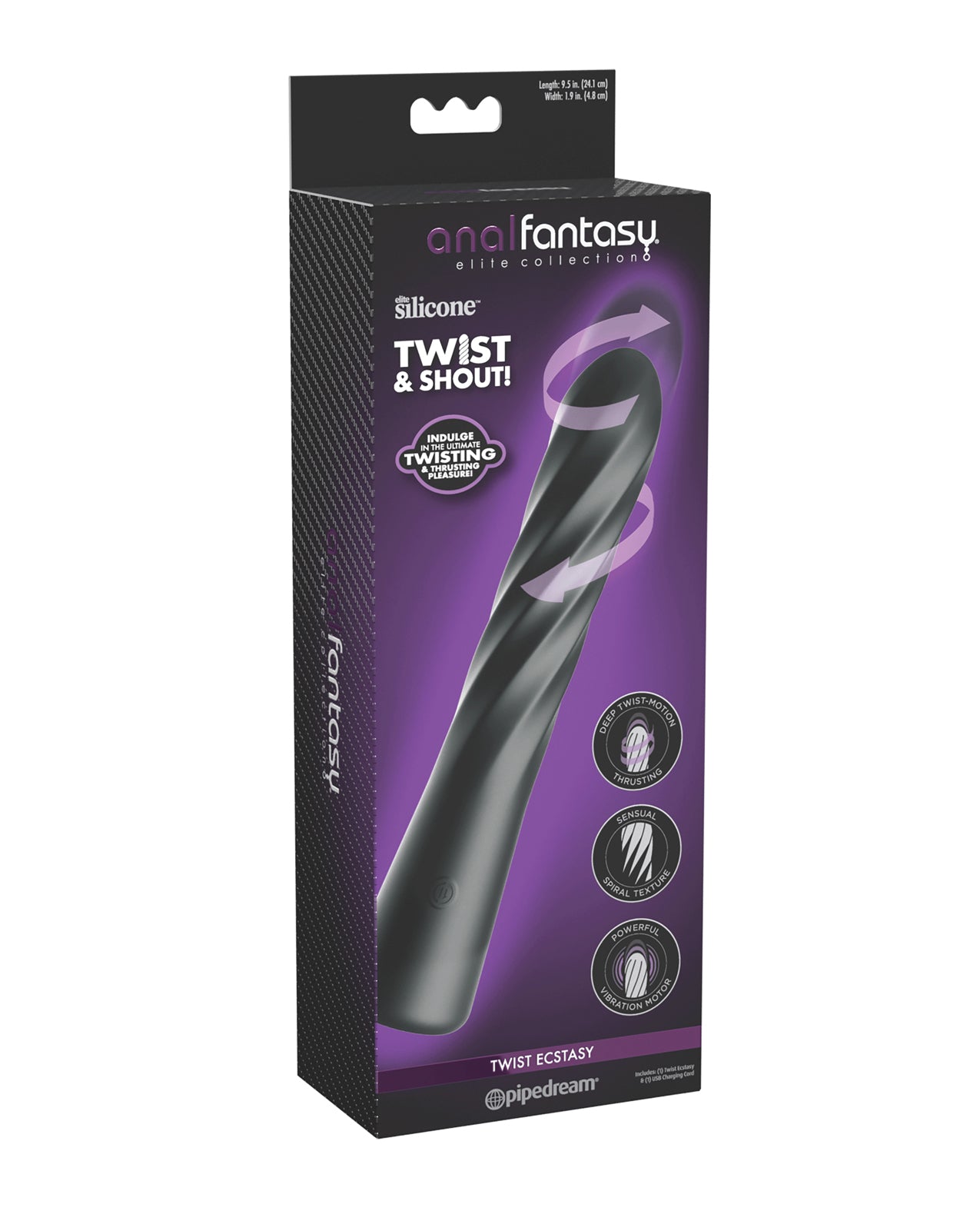 Propulsor Anal Fantasy Elite Twist Ecstasy negro con diseño espiral