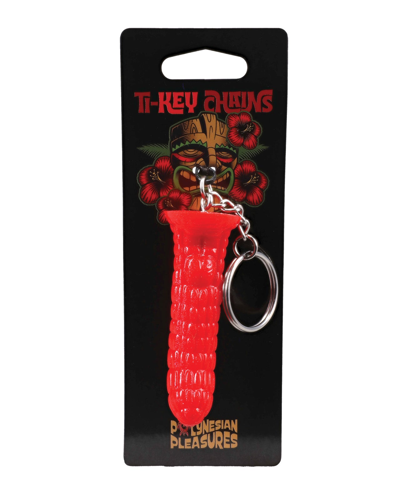 Breloc tiki polinezian din silicon, roșu aprins Fire Red, Ula Make, accesoriu idol