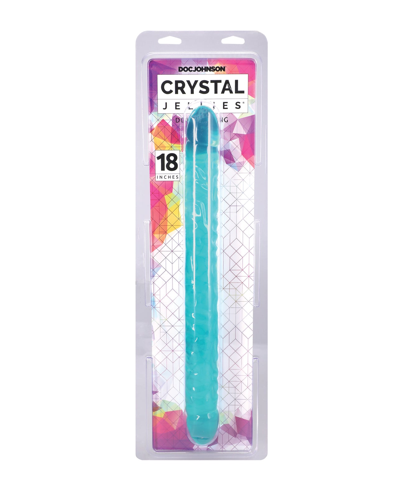 Doc Johnson Crystal Jellies double gode de 18 pouces, bleu sarcelle, texture flexible