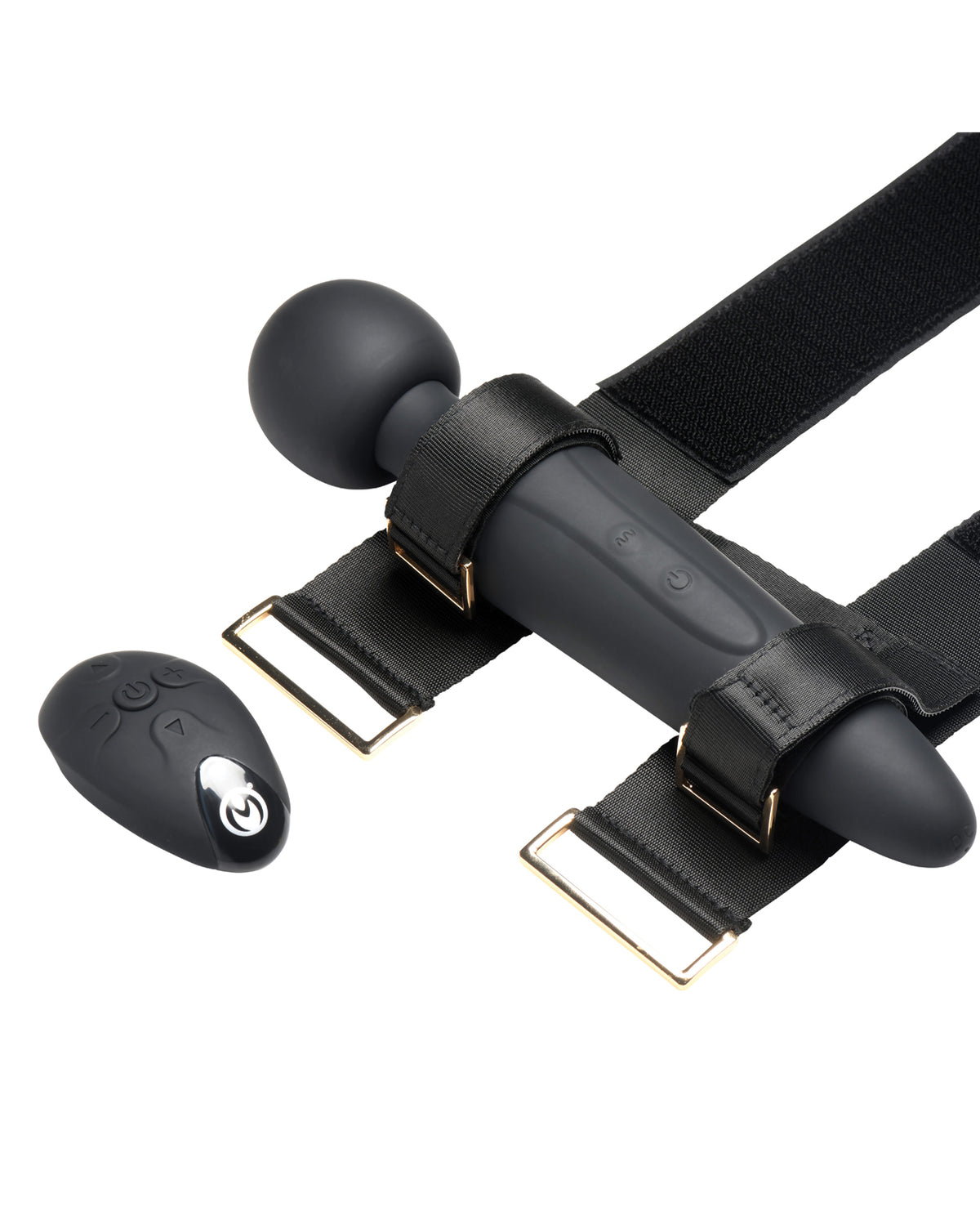 Correa para el muslo con varita vibradora Master Series para parejas, 3 velocidades