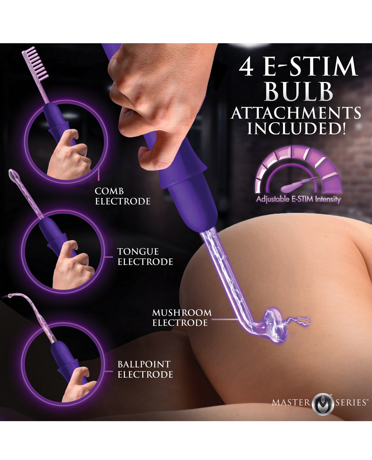 Rechargeable Purple Electric Stimulation Wand With 4 Attachments