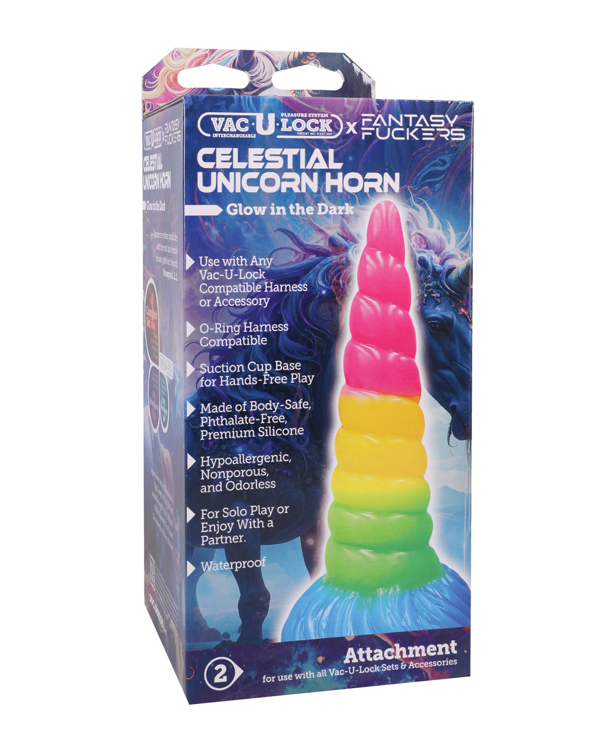 Dildo in silicone Fantasy Fuckers Celestial con corno di unicorno e sistema di fissaggio a vuoto