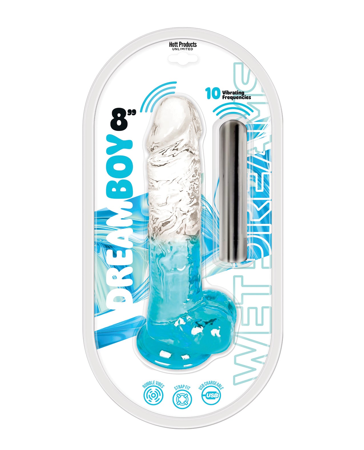 Wet Dreams Dream Boy 8 Inch Blue Jelly Multi Speed Vibrator