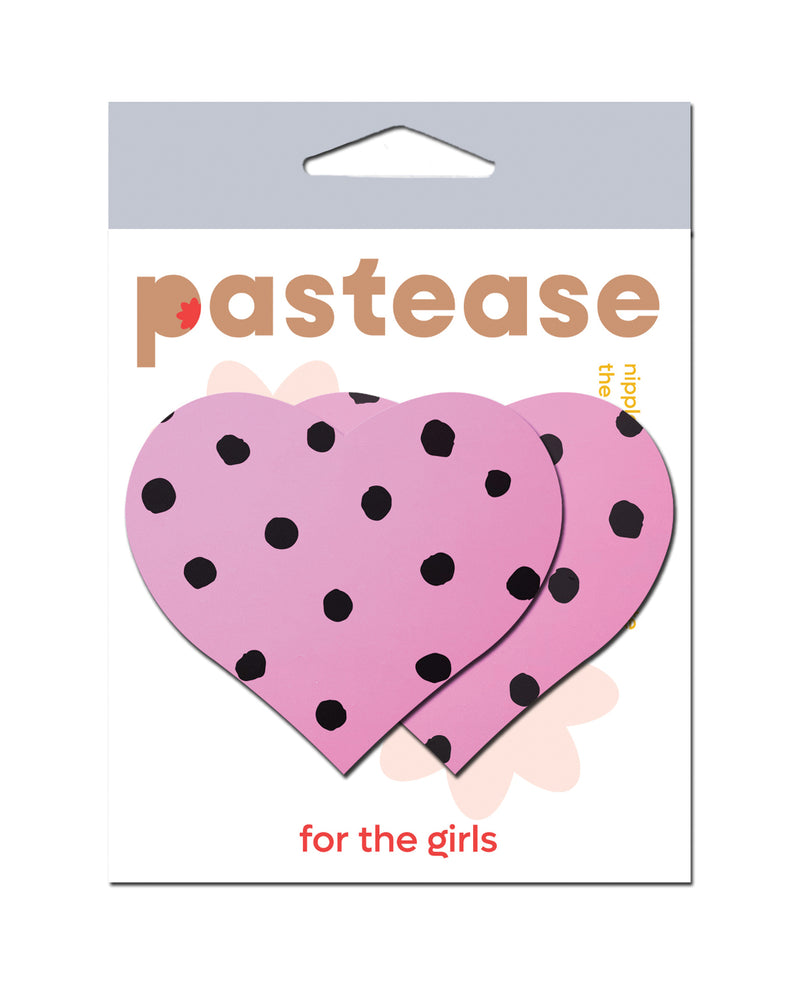 Cargue la imagen en el visor de la galería, Protectores adhesivos para pezones en forma de corazón rosa retro con lunares negros
