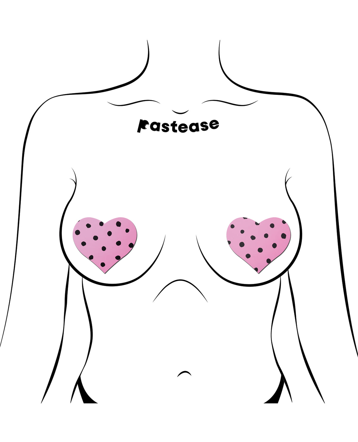 Protectores adhesivos para pezones en forma de corazón rosa retro con lunares negros