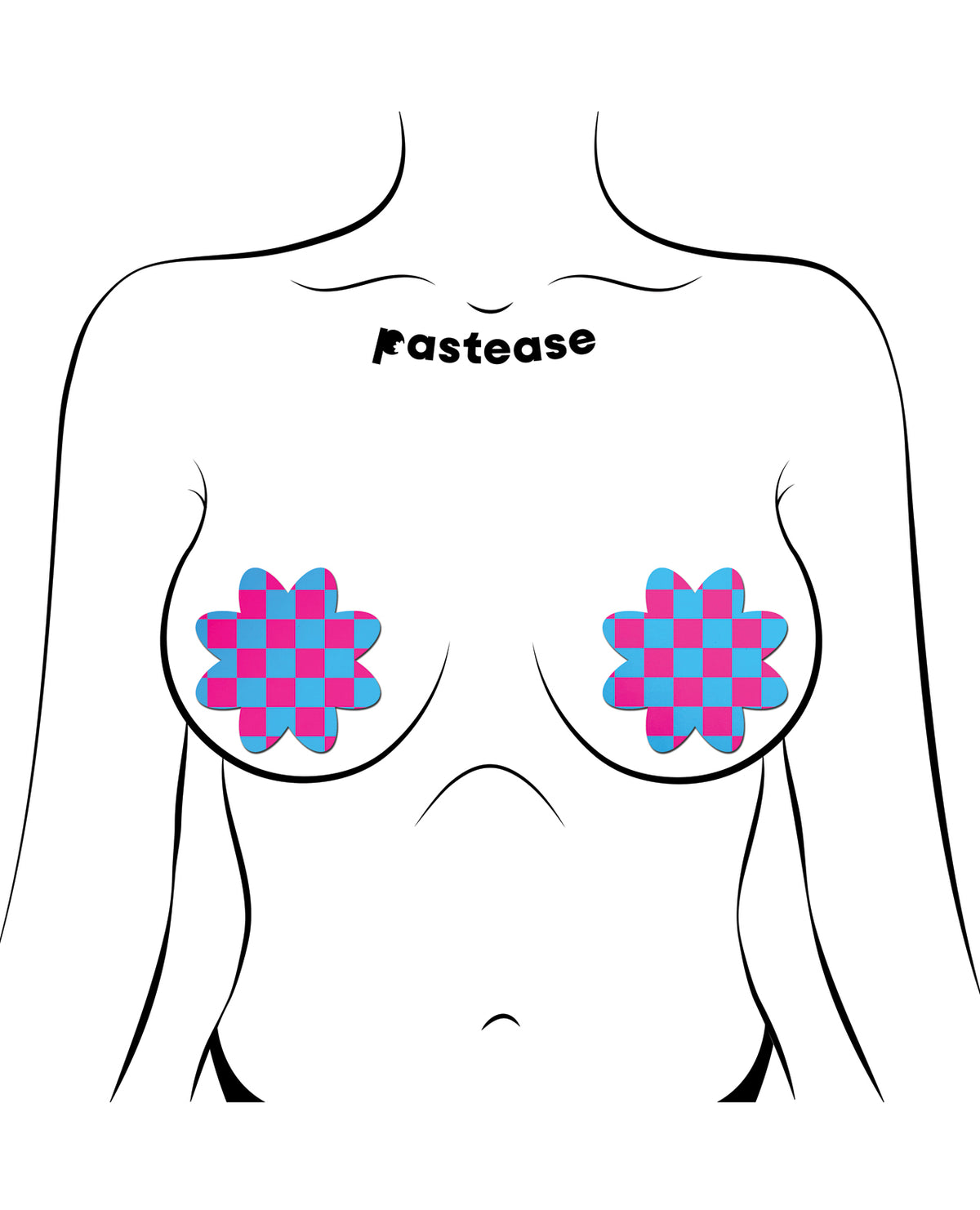 Pastease Neon Checkered Pink Blue Petal Breast Pasties Retro Festival