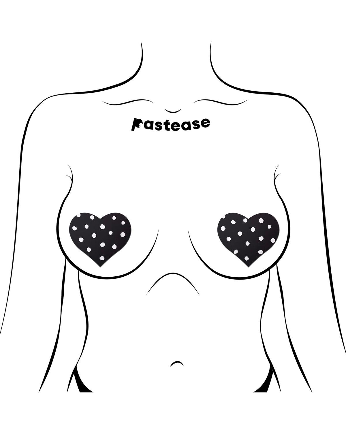 Pezoneras Pastease negras en forma de corazón con lunares blancos, de inspiración vintage