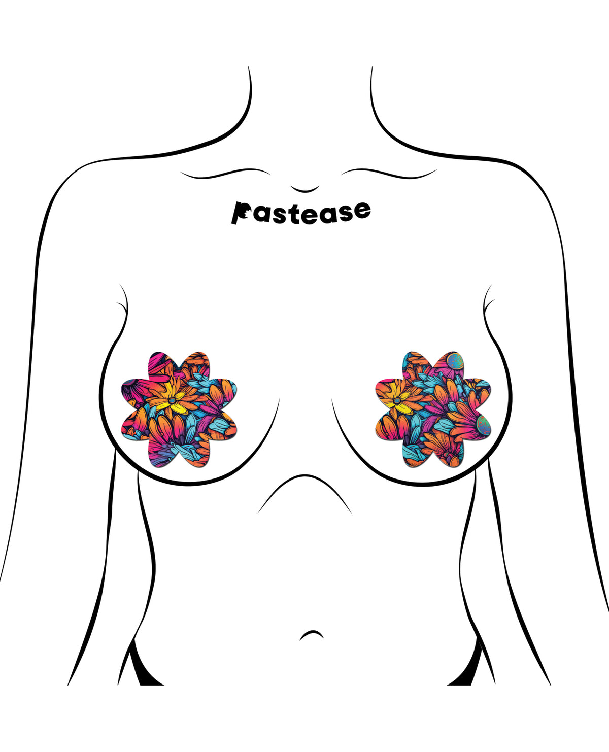 Pastease Neon Flowers bröstvårtsöverdrag i kronbladsform, 3 tum, flerfärgade