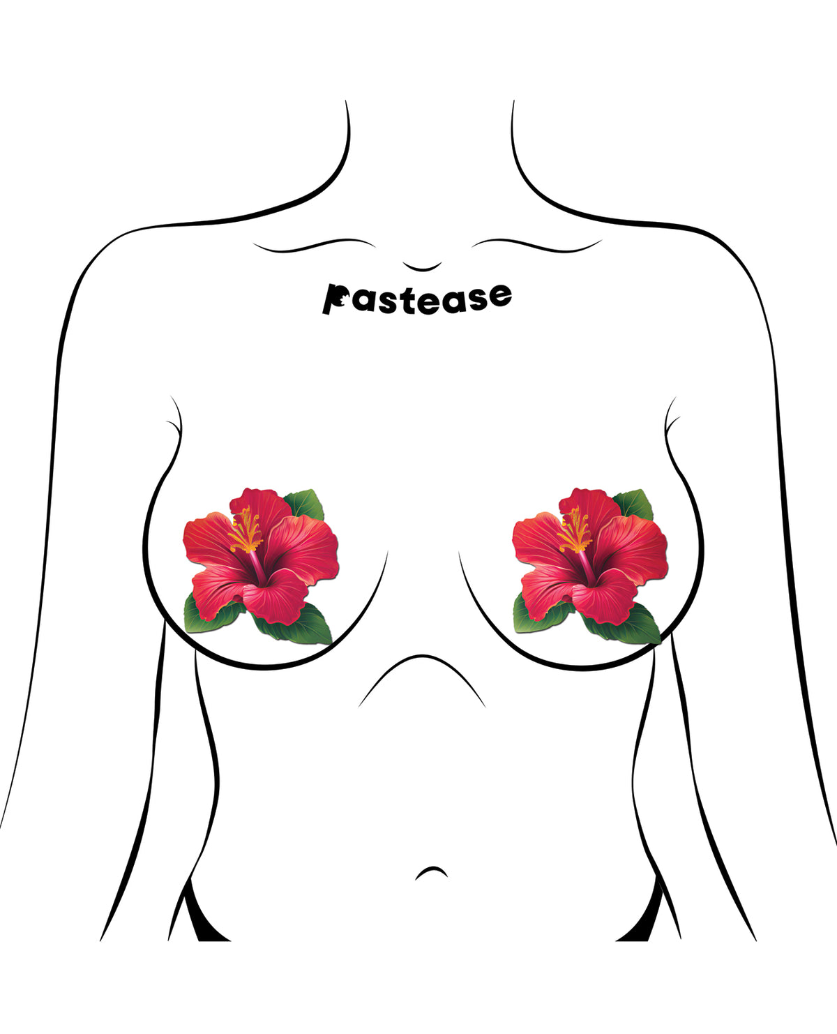 Pastease rode Hawaïaanse hibiscusbloemvormige borstbedekkers, tropisch botanisch patroon, één maat