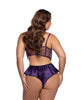 Cargue la imagen en el visor de la galería, Conjunto de 2 piezas de bralette de encaje entrecruzado con shorts de satén con volantes, morado, 2X
