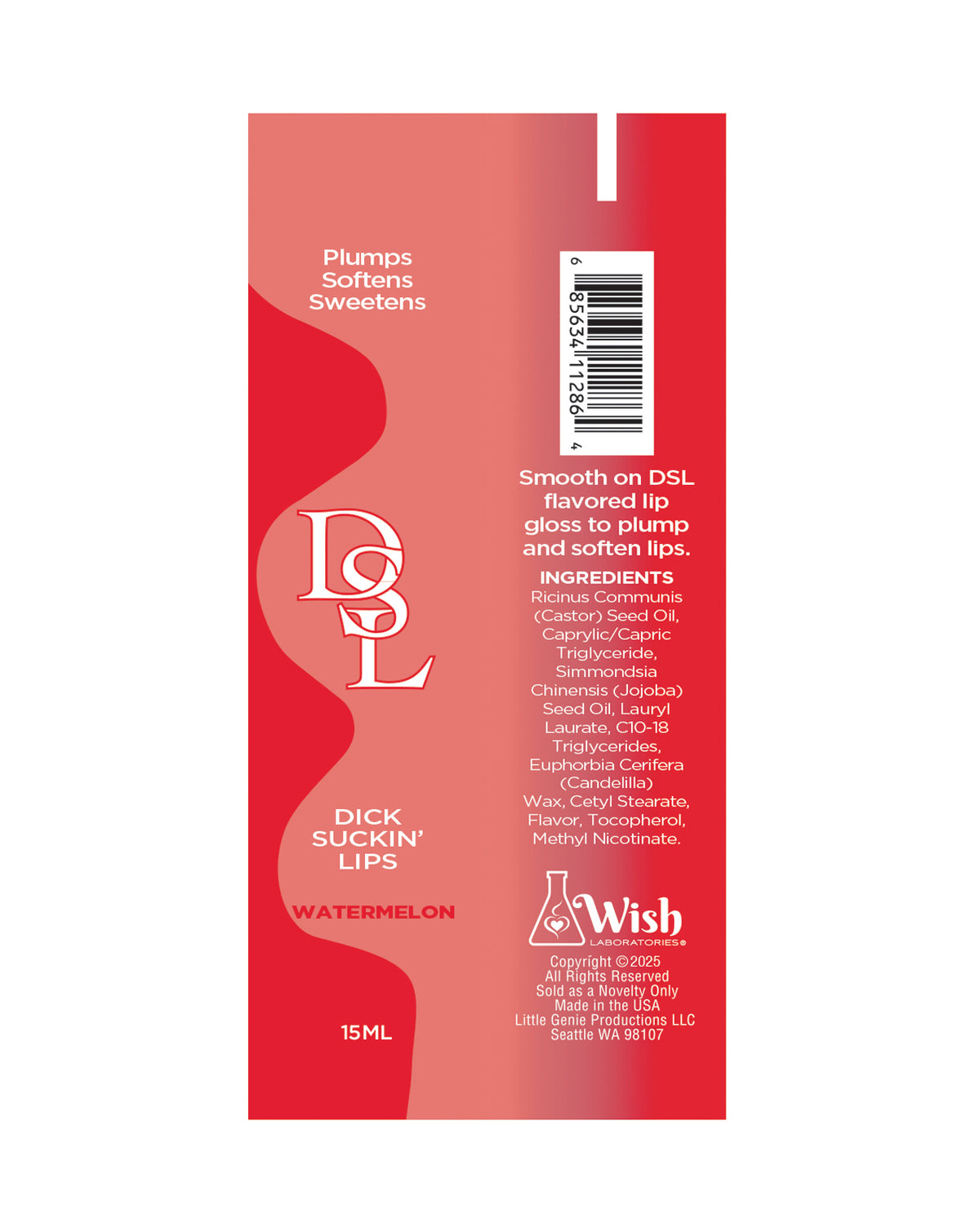 Siero volumizzante per labbra Dick Sucking Lips all'anguria, 15 Ml, per labbra più piene e irresistibili da baciare