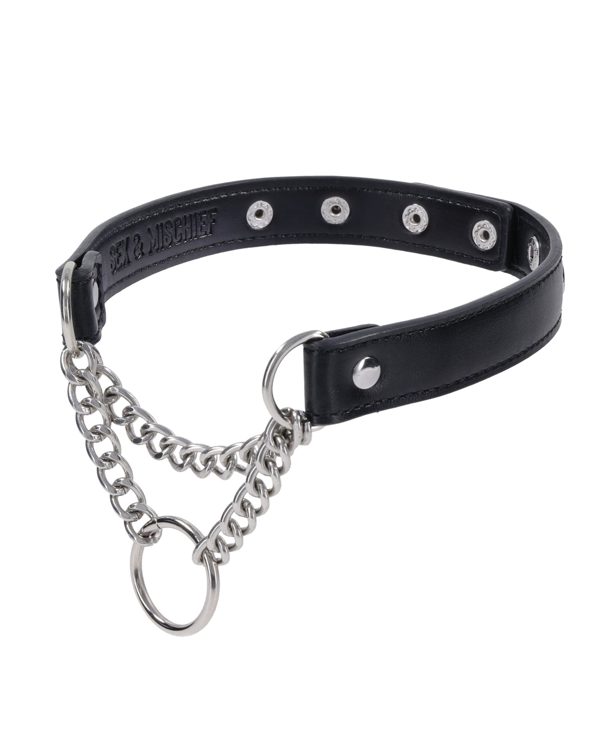 Collar de día negro de cuero sintético con herrajes plateados Sex Mischief Shadow